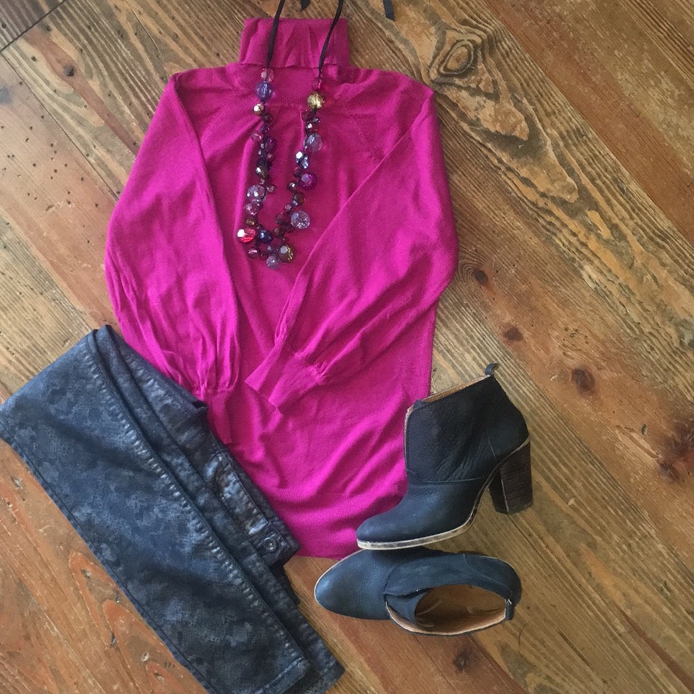 Express Magenta turtleneck sweater.